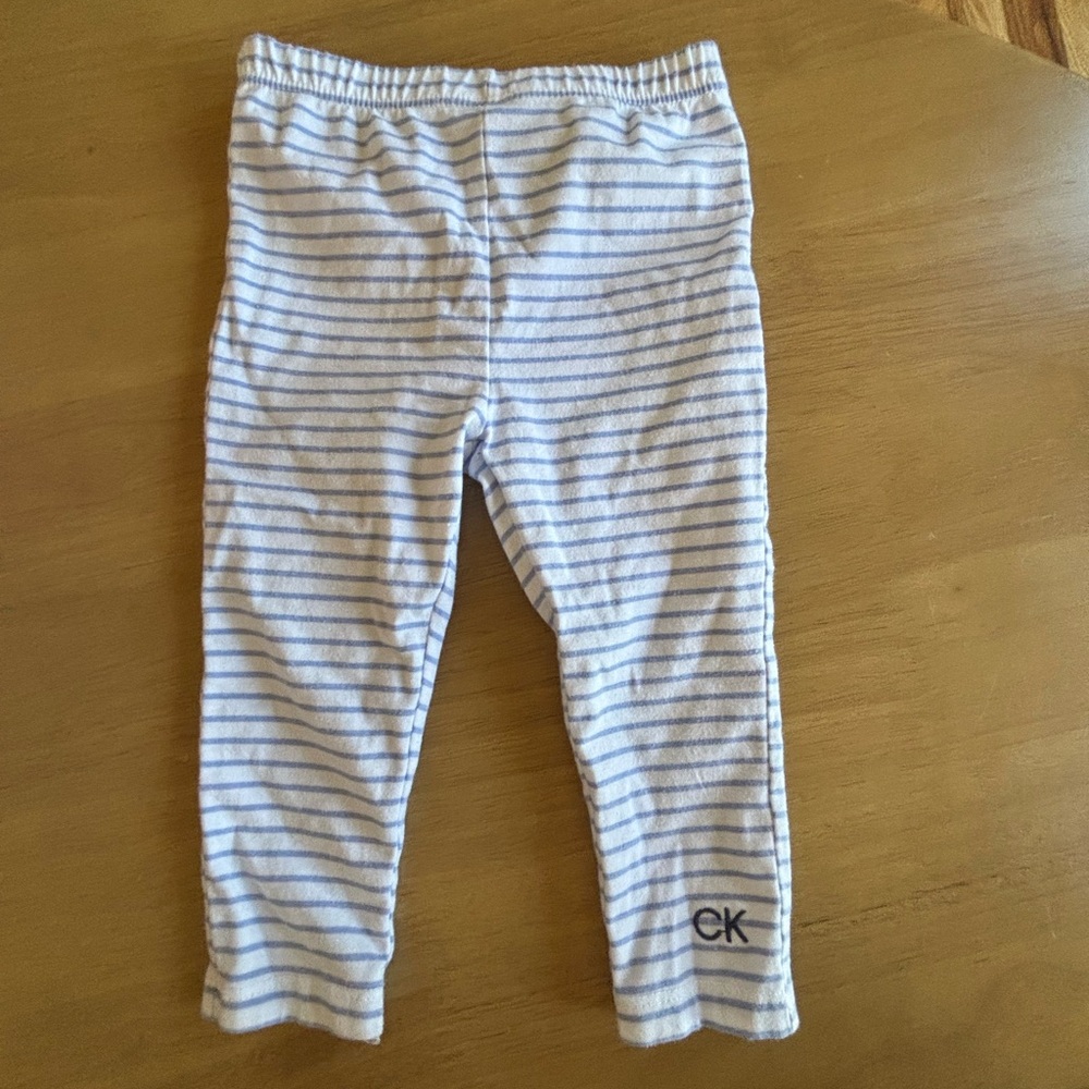 Calvin Klein Infant Striped Leggings - White and Light Blue